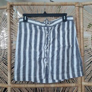 Madewell Linen Mini Skirt with Front Tie in Blueish Gray Stripes